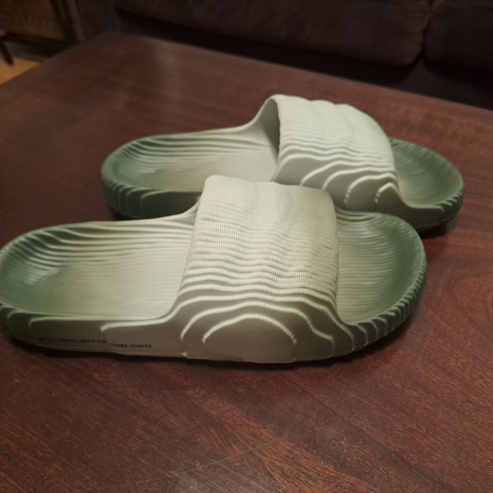 Adilette 22 Grey/Green Fade Slides, Size 13
